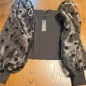 Lulu's Elegant Black Top with Sheer Sleeves